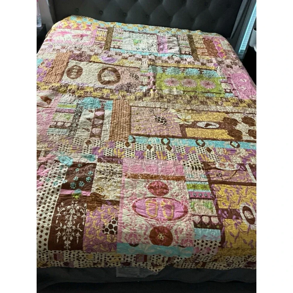 2009 Handmade Patchwork Quilt 86x74 Floral  Appliqué Machine Signed Quilted READ
